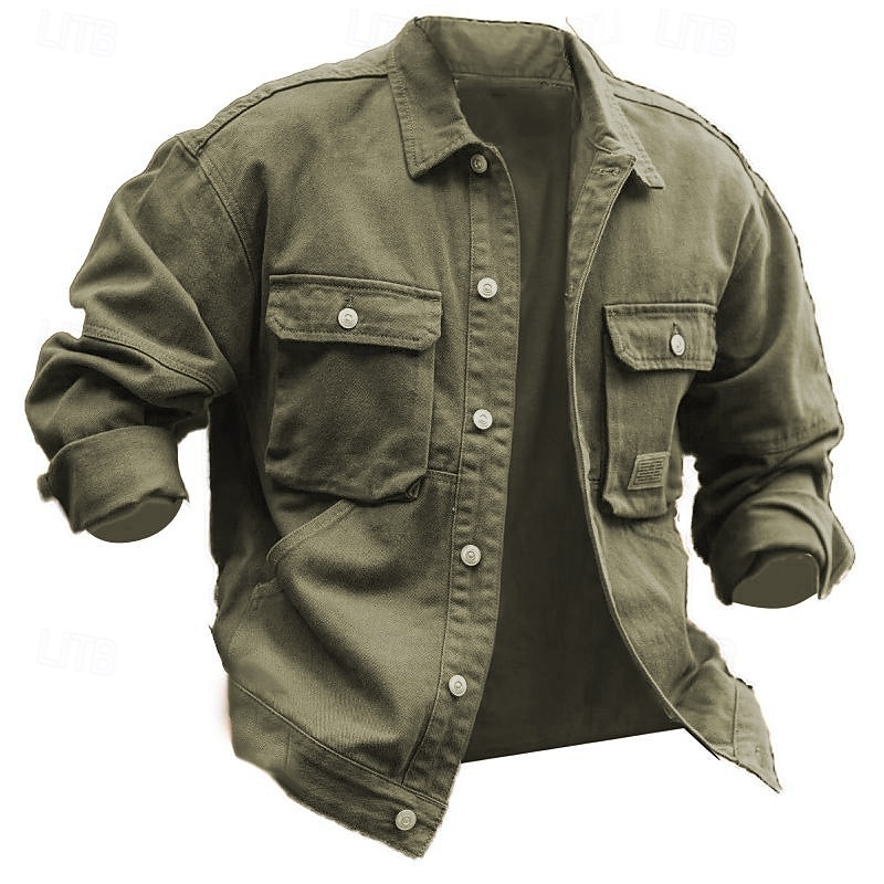 Herren Leichte Jacke Hemdjacke Freizeitjacke Jacke Formal Heim Tasche Frühling Herbst Winter Feste Farbe Vintage Modisch Umlegekragen Standard Schwarz Braun Grün Khaki Jacken 2025 - $34.99 –P5