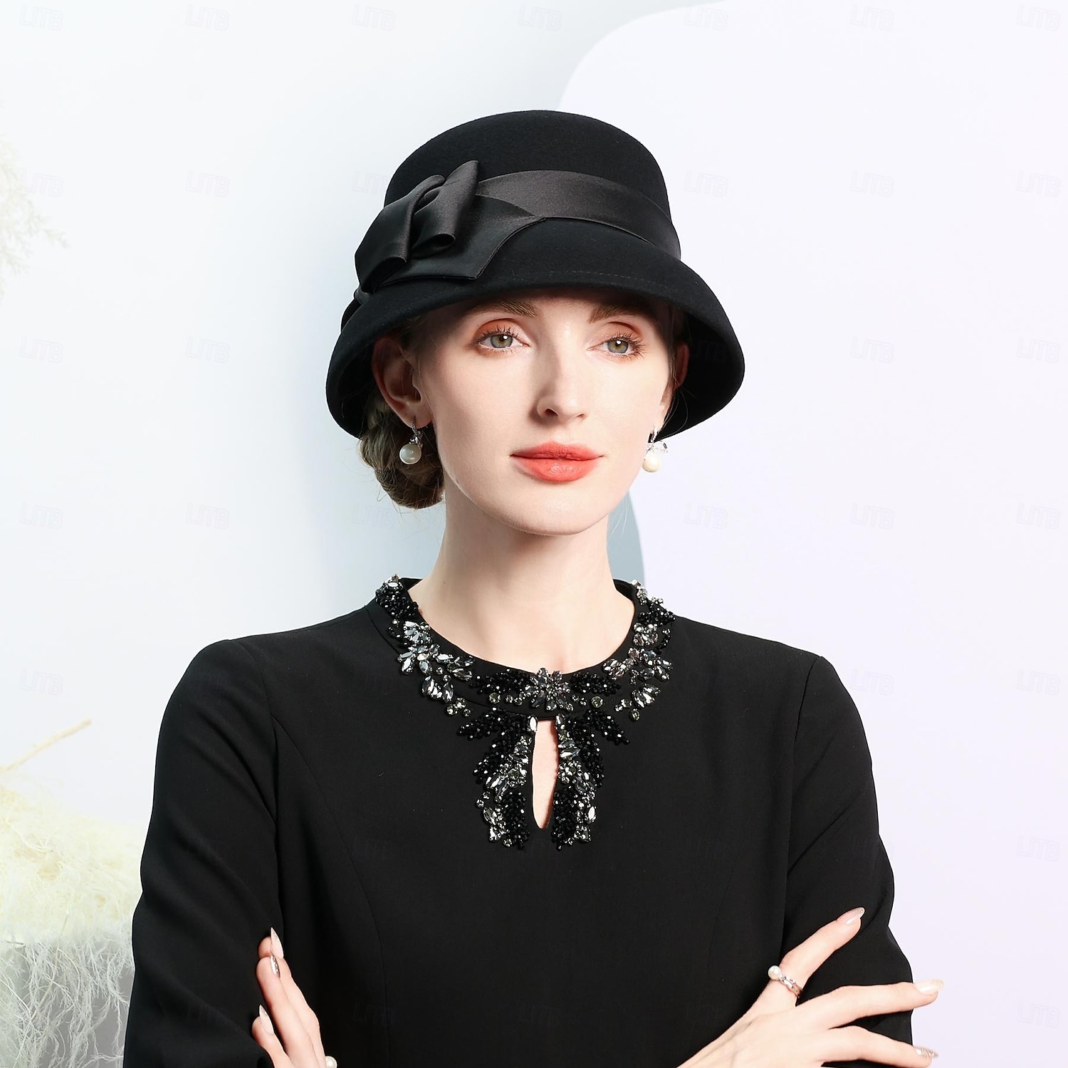 Czapki 100% wełna Melonik Kapelusz Fedora Ślub Herbaciane przyjęcie Elegancja Ślub Z Kokarda Czysty Kolor Winieta Nakrycia Głowy 2026 - $46.99 –P6