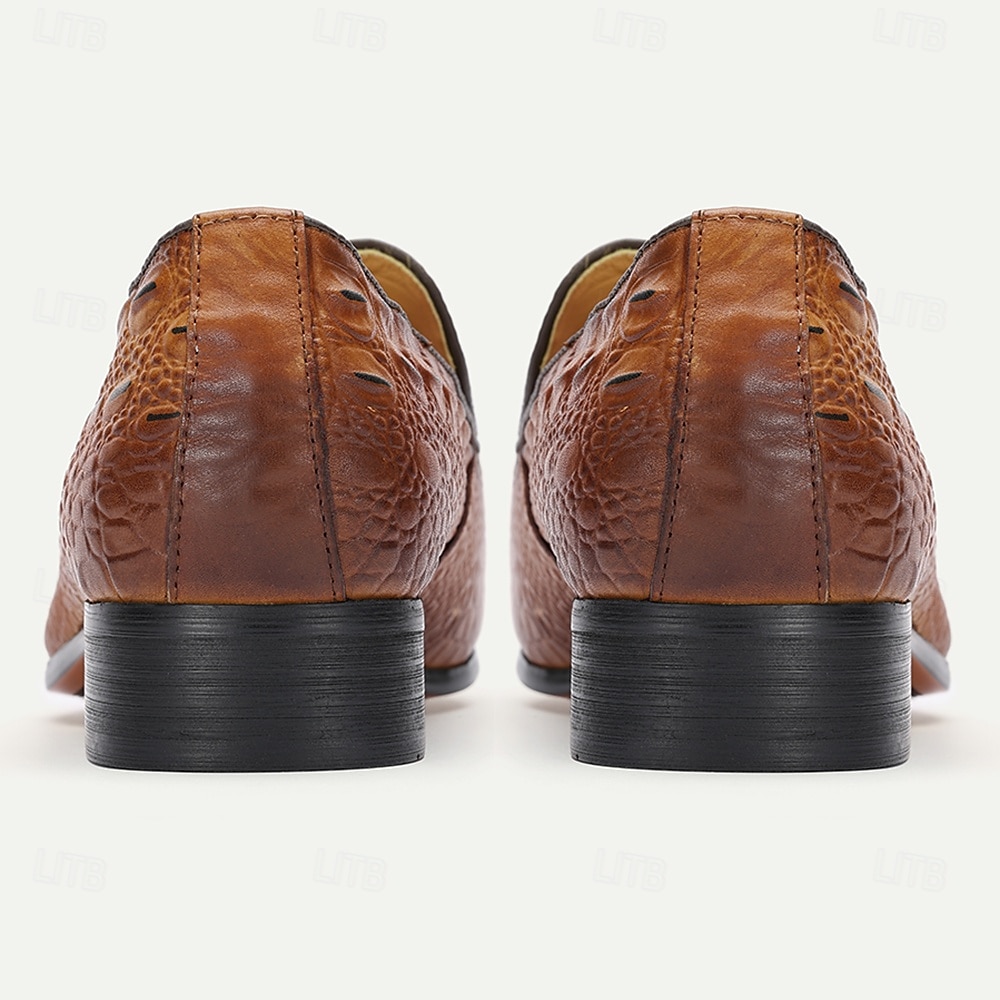 Men's Tan Crocodile Embossed Leather Loafers with Tassel Detail – Premium Cowhide Formal & Casual Dress Shoes 2025 - $109.99 –P5