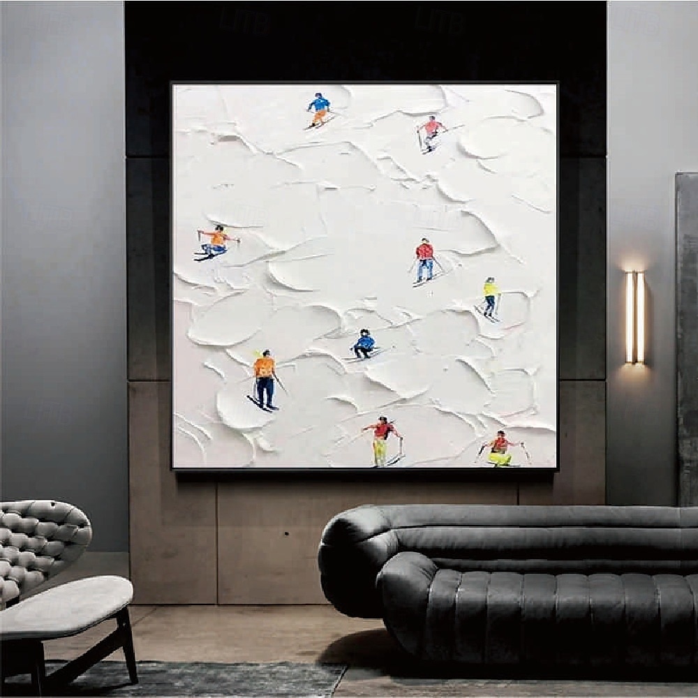 Skisport Leinwandgemälde handgemachte Winterdekoration Textur Skifahren Ölgemälde handgemalte Wandkunst Weihnachtsgeschenk Skifahrer auf schneebedeckten Bergen Kunstgemälde weißer Schnee Skifahren 2025 - $116.99 –P8
