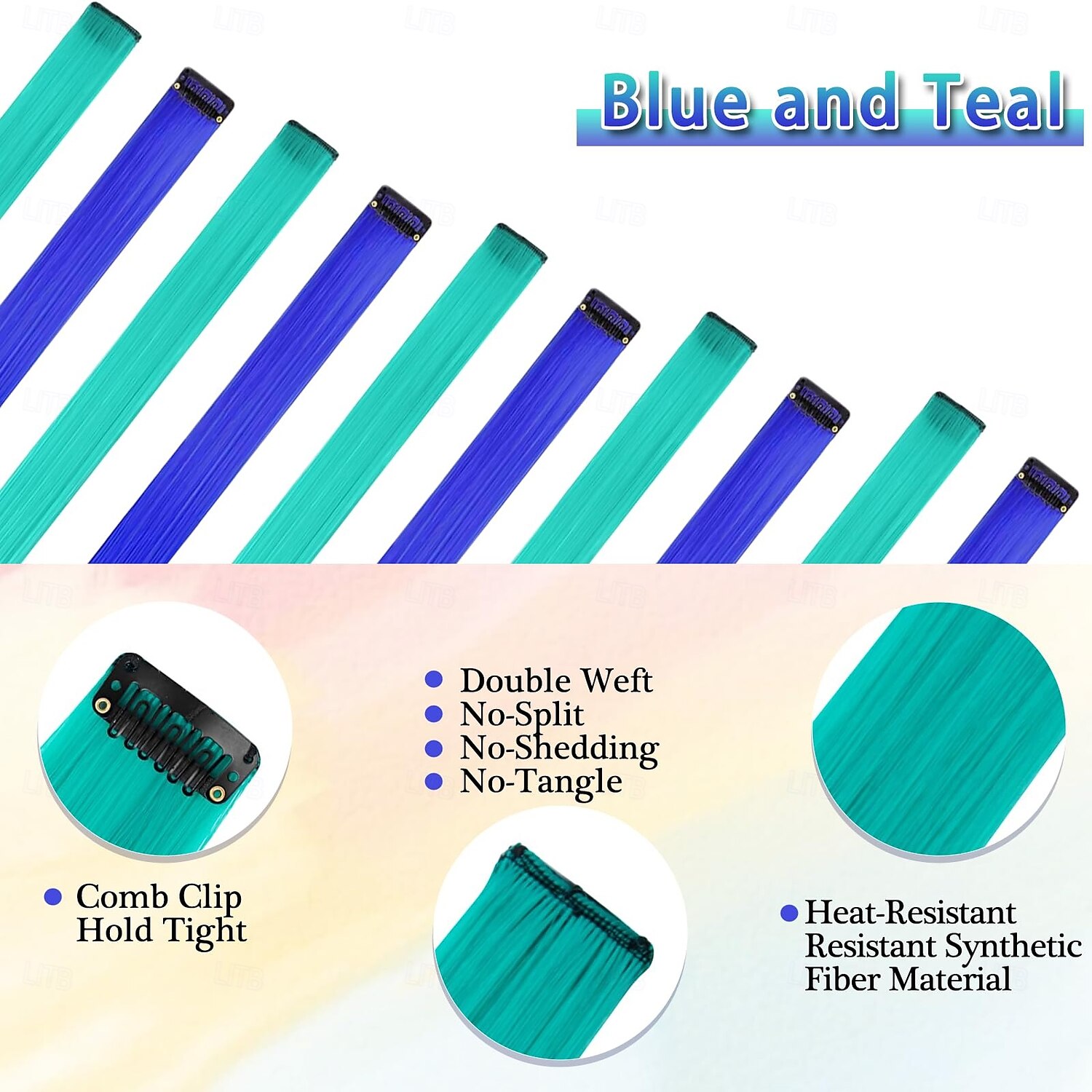 Colored Hair Extensions Clip in 22 Inch 12 PCs Party Highlights Teal Blue Clip in Hair Extensions Straight Synthetic Clip in Hairpieces for Women Halloween Christmas Costume 2025 - $13.49 –P5