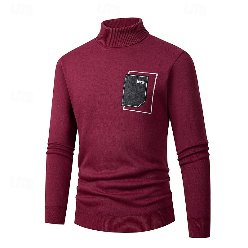 Per uomo Maglione a collo alto Pullover Maglione A coste Maglia Collage Tasche Tinta unica A collo alto Elegante Vintage Formale Ufficio Abbigliamento Rimborsate Autunno Inverno Vinaccia Nero M L XL del 2025 a $25.99 –P7