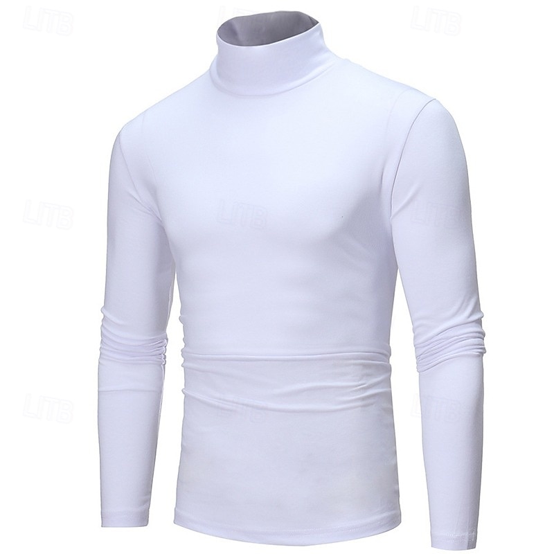 Voor heren T-shirt Coltrui Shirt met lange mouwen Lange mouw Opstaand Herfst winter Effen Lichtgewicht Klassiek Casual Klassiek Buiten Casual Sport Zwart Wit Grijs Top T-shirt voor mannen 2025 - $12.99 –P6