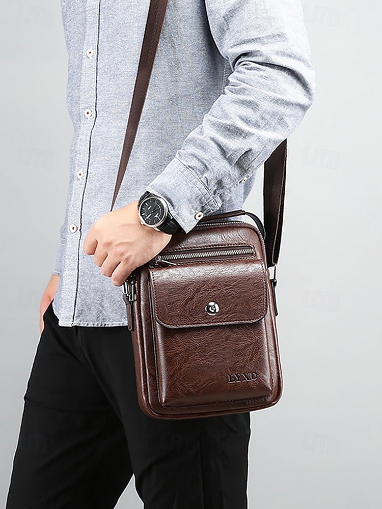 borsa a tracolla vintage in similpelle marrone da uomo – borsa a tracolla compatta con più tasche per viaggi, lavoro e uso quotidiano del 2025 a $24.99 –P2