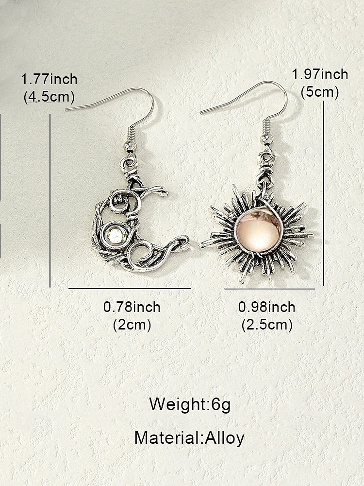 Vintage Sun and Moon Dangle Earrings - Silver-Tone Celestial Jewelry with Pearl and Crystal Accents for Women, Perfect for Boho and Casual Looks 2025 - $10.44 –P7