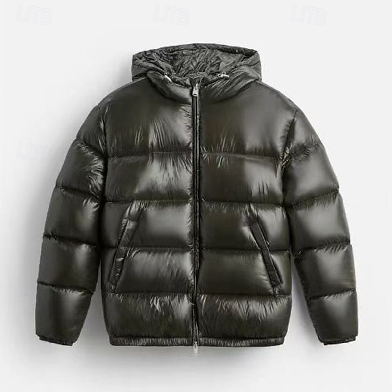 Pánské Zimní kabát Puffer bunda Polstrovaná bunda Kapsy Polyester Denní nošení Rande Dovolená Standardní Módní Na běžné nošení Pohodlné Zahřívací Podzim zima Plná / Jednobarevná Černá Tmavě zelená 2025 - $58.99 –P2