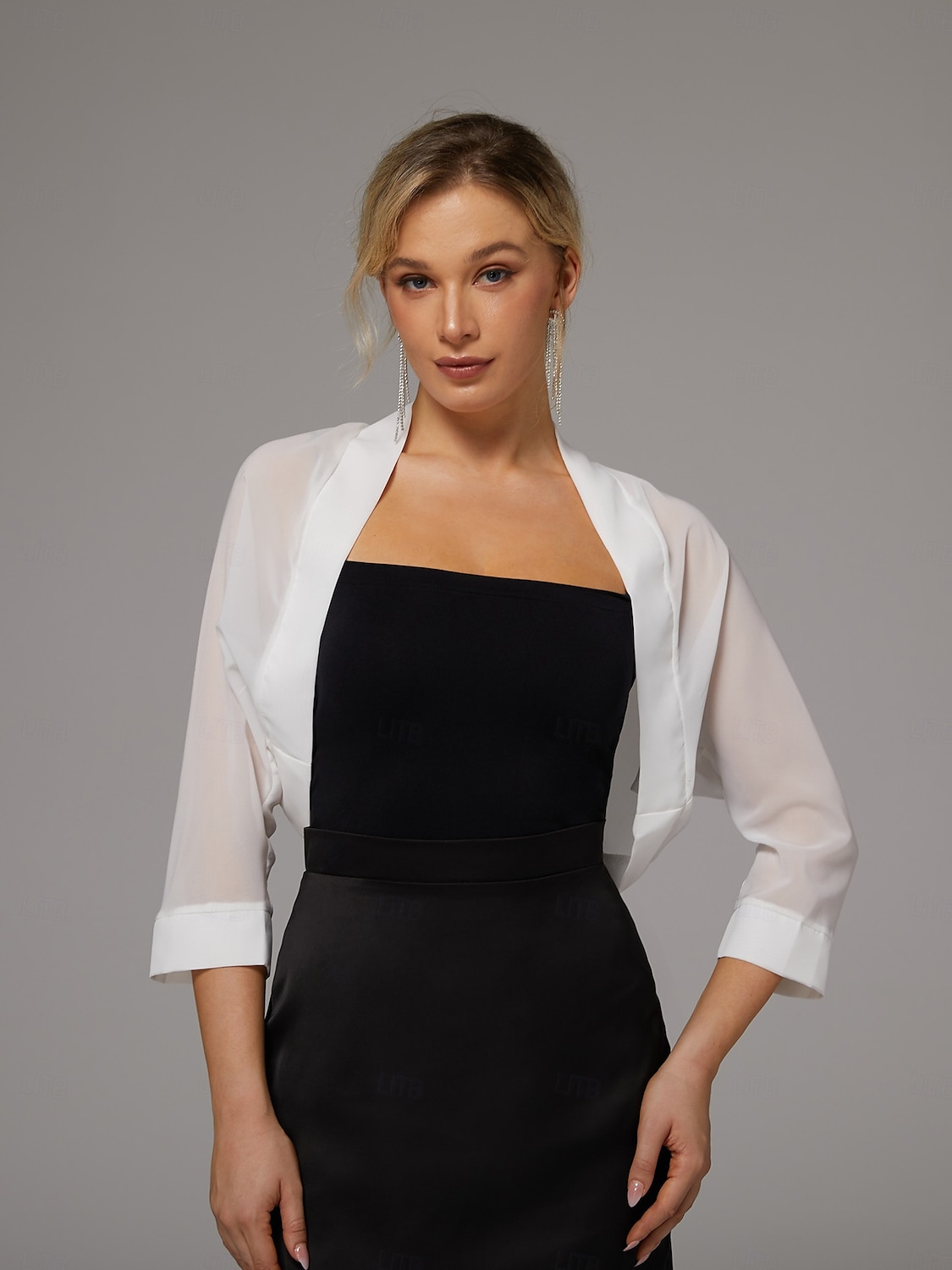 Sjalar Ren Sexig Solskydd 3/4 Längd Ärmar Chiffon Bröllop Wraps Med Ren Färg För Bröllop Vår  Sommar 2025 - $21.99 –P1