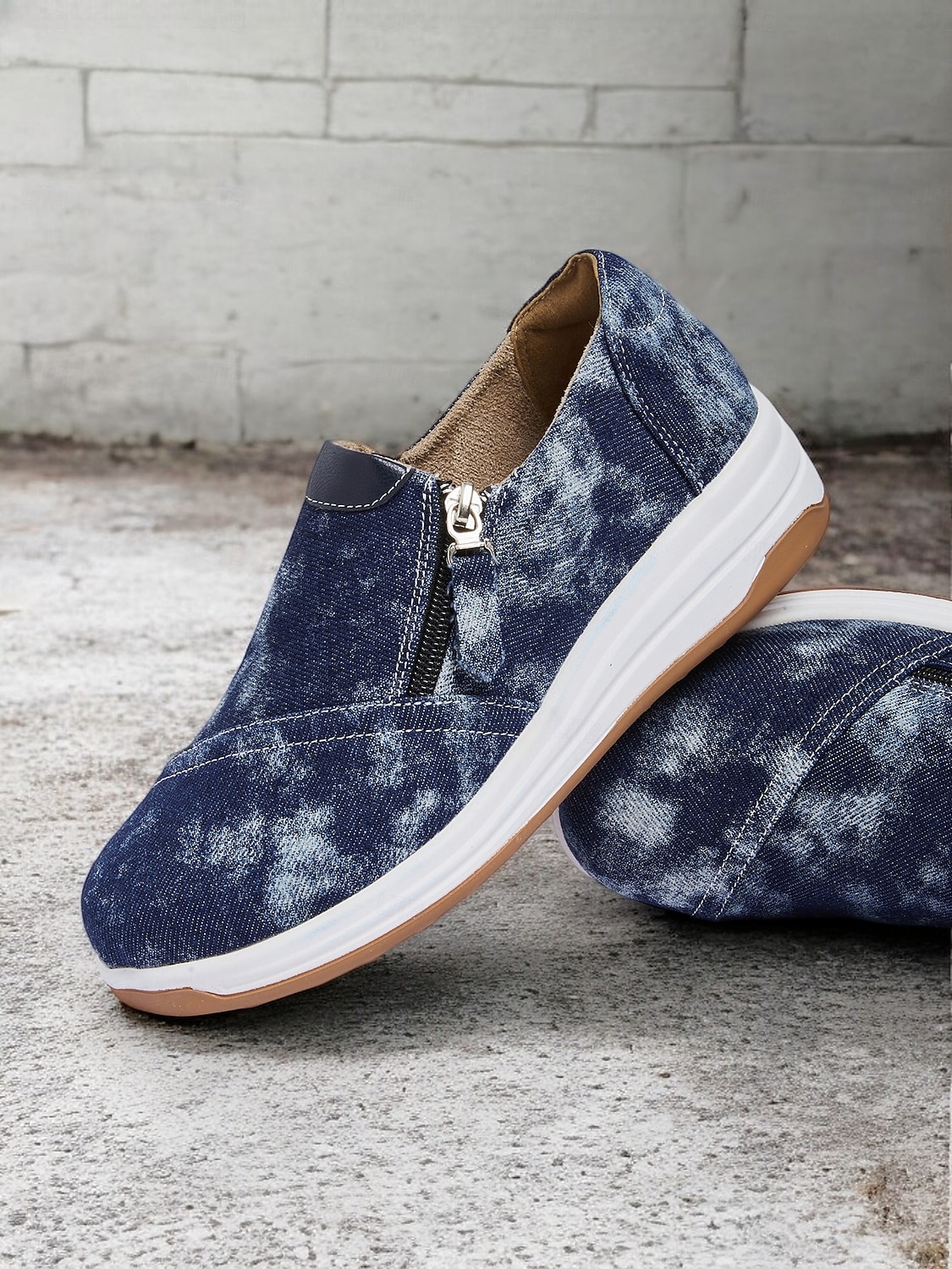 dámské neformální modré džínové slip-on tenisky – stylové vycházkové boty na zip s polstrovanou podrážkou pro každodenní pohodlí 2025 - $29.99 –P4