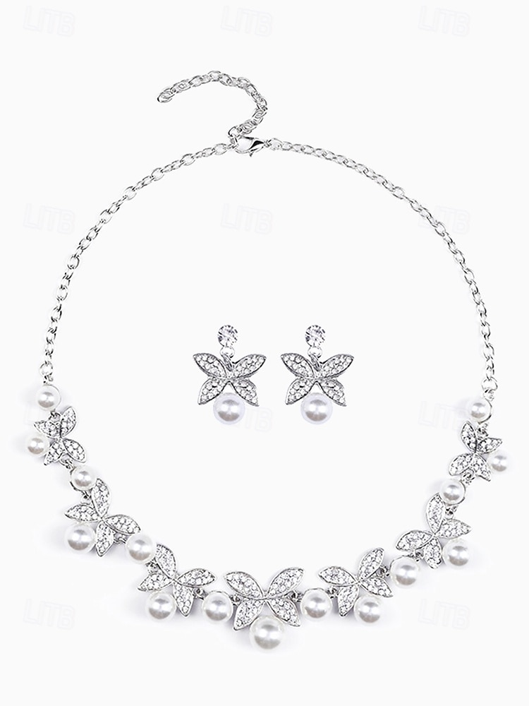 Elegant Pearl Butterfly Necklace and Earrings Set | Rhinestone-Embellished Bridal Jewelry for Weddings, Parties, and Formal Events 2025 - $14.99 –P6