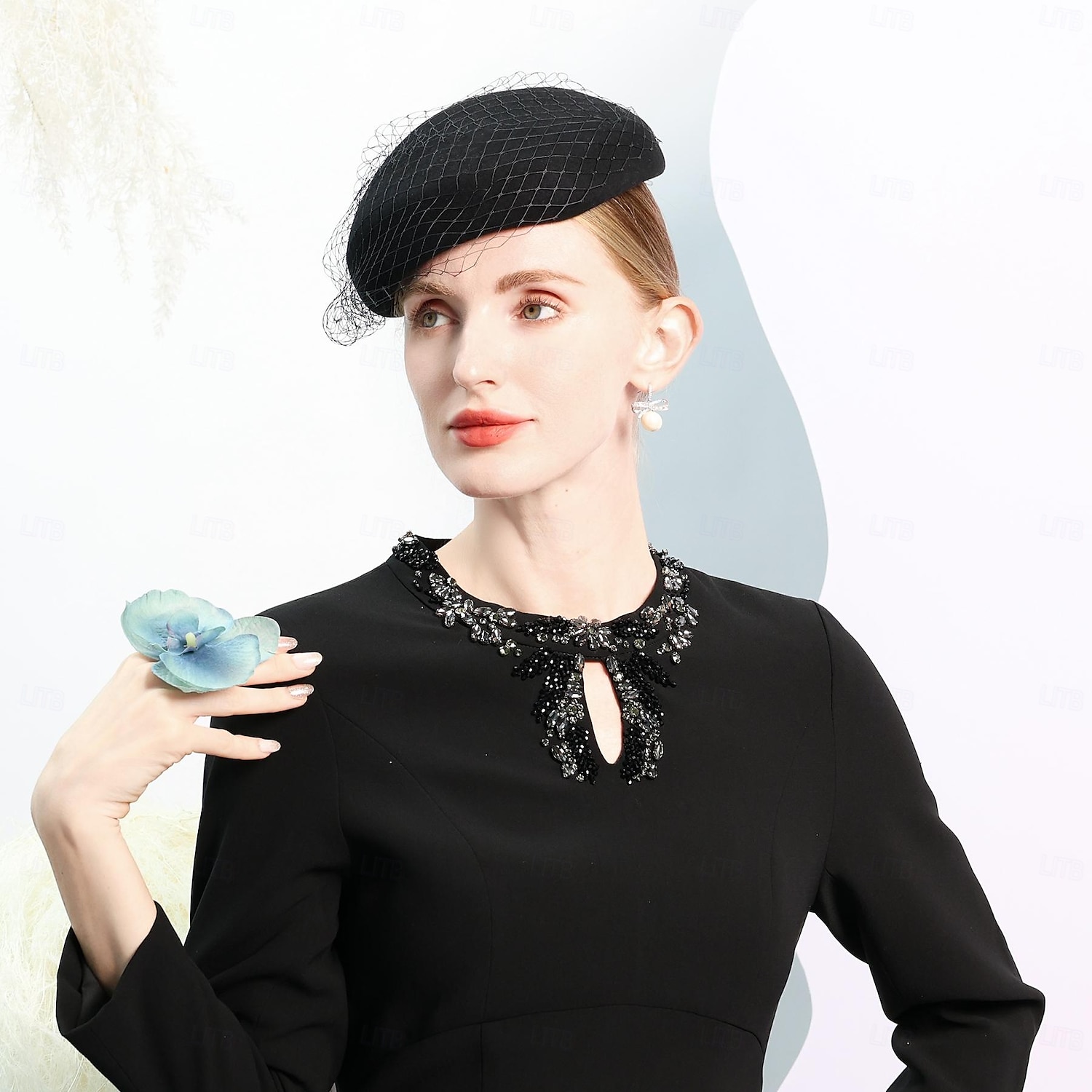 czapki 100% wełniany beret kapelusz melonik / kapelusz typu cloche wesele przyjęcie herbaciane eleganckie wesele z czystym kolorem tiulu nakrycie głowy 2025 - $35.99 –P9