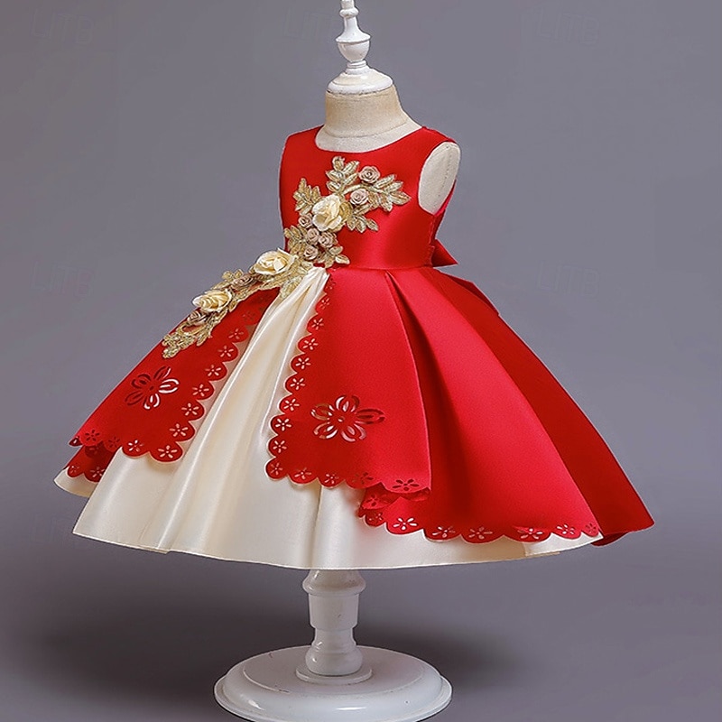 Blumenmädchenkleid Kinder Mädchen Prinzessinenkleid Leistung Hochzeit Party Elegant Schön Patchwork Blumen Ärmellos Rundhalsausschnitt Weinrot Rosa 4 Jahre + 2025 - $30.99 –P6