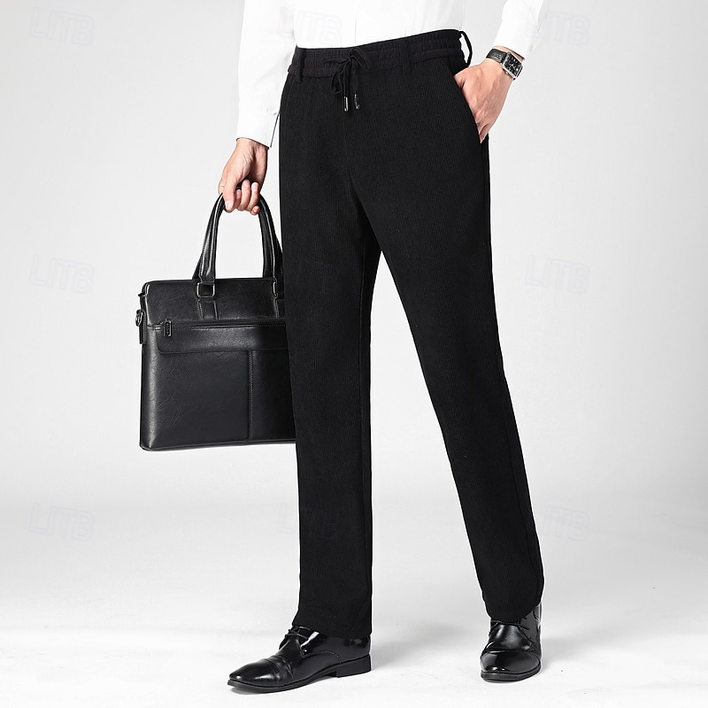 Homens Social Calças de Veludo Calças chinês Bolsos Com Cordão Cintura elástica Côr Sólida Conforto Formal Festa Trabalho Moda Estilo Clássico Preto Azul Marinha Micro-Elástica de 2025 por $18.99 –P20
