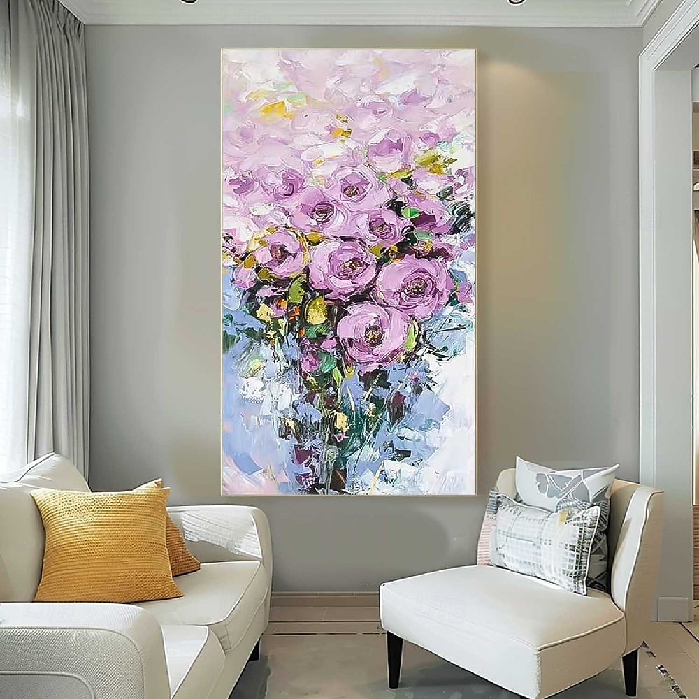 handgjord handmålad oljemålning vägg purole blomma landskapsmålning heminredning färgglad blommig oljemålning på duk stor väggkonst abstrakt 3d blomma konst boho vägg dekor anpassad målning 2025 - $75.99 –P6