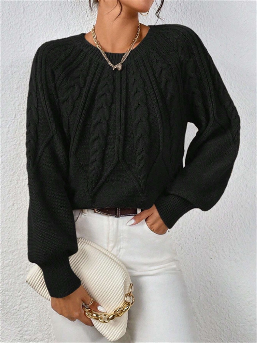 Per donna Felpa Informale Morbido Colore puro Cavi Girocollo Lavorato a maglia Manica lunga Top regolari Maglia Esterno Giornaliero Fine settimana Nero Bianco Autunno Inverno del 2025 a $29.99 –P3