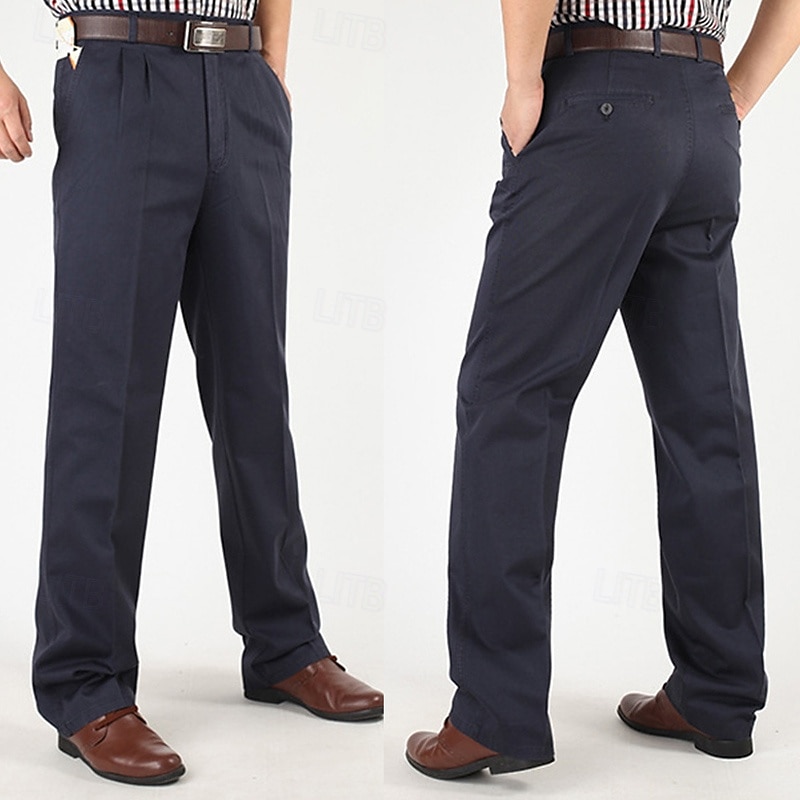 Men's Dress Pants Trousers Chinos Buttons Pocket Straight Leg Plain Comfort Formal Party Work Fashion Classic Style Black Navy Blue Micro-elastic 2025 - $39.99 –P13