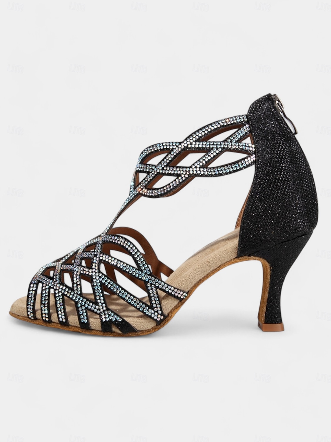 sandales de danse noires à strass pour femmes avec design à lanières et talon moyen – parfaites pour la danse de salon, la salsa et la danse latine de 2025 ? $54.99 –P9