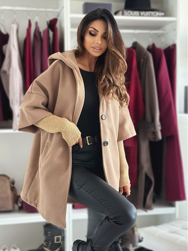 Per donna Cappotto Tenere al caldo Comodo Bottoni Elegante Tinta unica Casual / quotidiano Monopetto Bavero Standard Manica lunga Capispalla Nero Vino Cachi Inverno del 2025 a $41.99 –P5