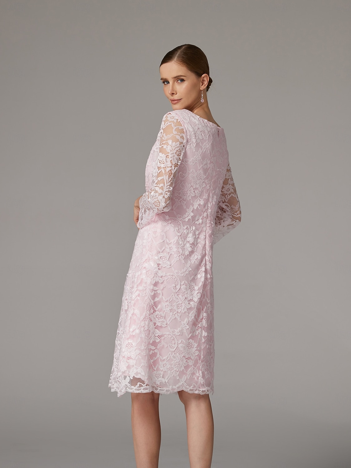 Two Piece A-Line Dress Beach Wedding Suit Mother of the Bride Dress Elegant Plus Size Jewel Neck Tea Length Chiffon Lace Short Sleeve Jacket Dresses with Solid Color 2025 - $149.99 –P2