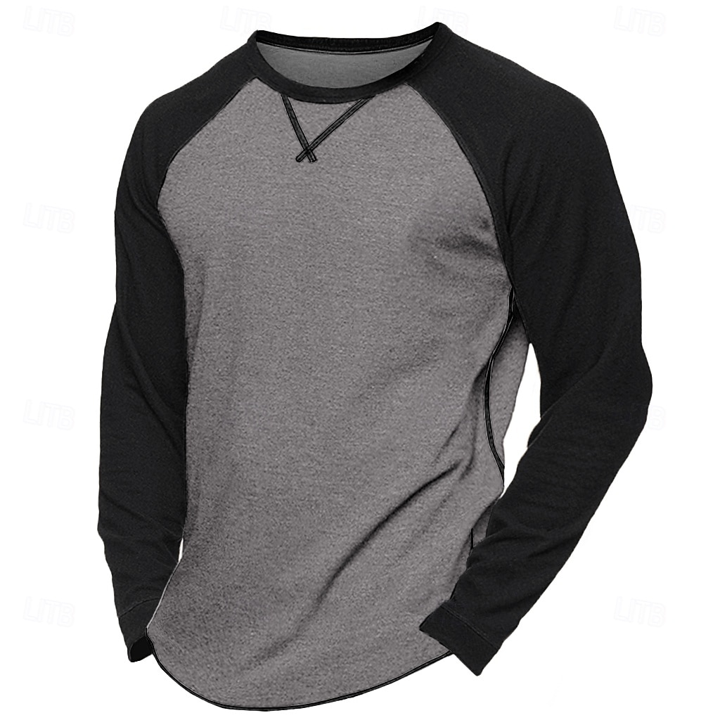 Men's 60% Cotton Raglan Sleeve Sweatshirt Tee Top Long Sleeve Shirt Solid Color Crew Neck Outdoor Street Long Sleeve Color Block Clothing Apparel Daily Casual Street Style 2025 - $18.99 –P12