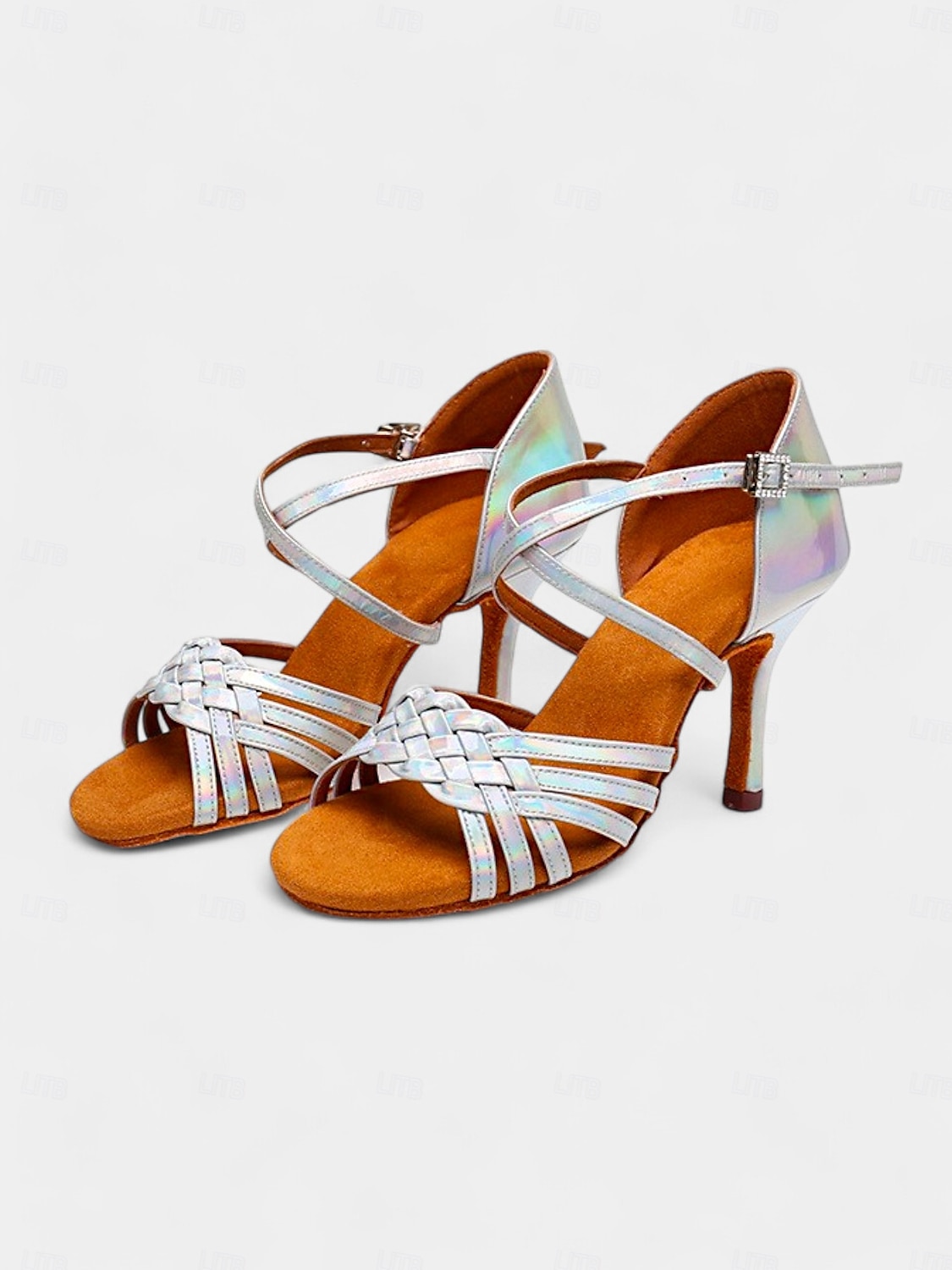 Women's Silver Holographic Dance Sandals with Soft Suede Sole, Cross-Strap Design and Low Heel - Ideal for Salsa, Latin, and Ballroom Dancing 2025 - $42.99 –P7