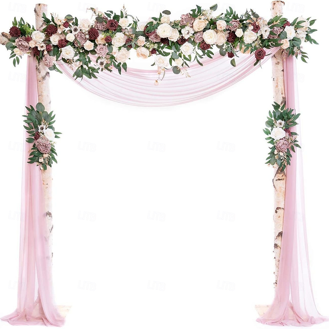 kit de flori arc nunta cu draperii (pachet de 5) - 1 buc ghirlandă de flori artificiale 2 buc ghirlandă artificială bej de lux cu 2 buc draperii transparente pentru ceremonia de nuntă fundal recepție 2025 - $136.99 –P1