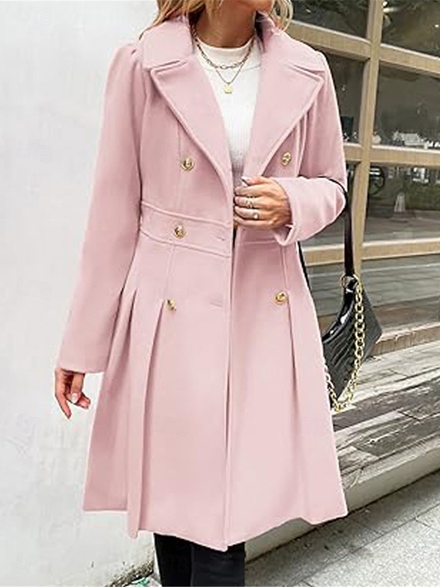 Dam Vinterkappa Utomhus Gata Dagliga kläder Höst Vinter Lång Täcka Normal Håller värmen Andningsfunktion Stylish Ledigt Jacka Långärmad Slät Med fickor Rodnande Rosa Marinblå Kamel 2025 - $62.99 –P11