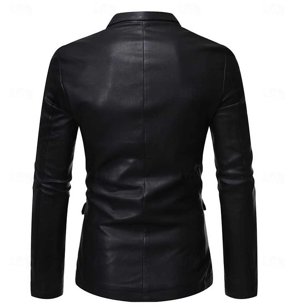 Men's Blazer Sport Coat Office Work Street Pocket Fashion Casual Spring &  Fall Polyester Faux Leather Plain Pocket Casual / Daily Single Breasted Blazer Black 2025 - $64.99 –P4
