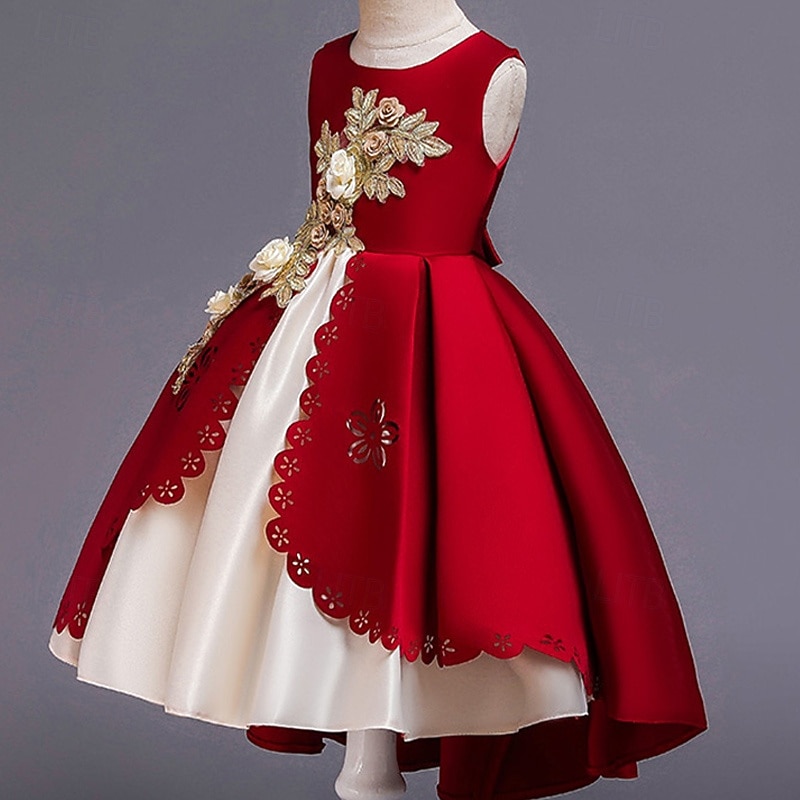 Blumenmädchenkleid Kinder Mädchen Prinzessinenkleid Leistung Hochzeit Party Elegant Schön Patchwork Blumen Ärmellos Rundhalsausschnitt Weinrot Rosa 4 Jahre + 2025 - $30.99 –P15