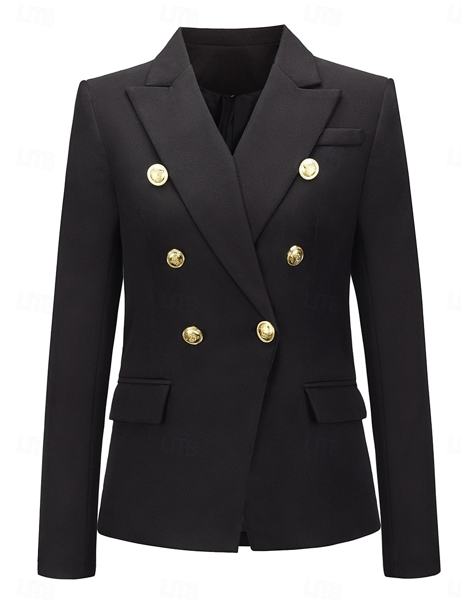 Dames Blazer Werk Straat Herfst Winter Normaal jas Normale pasvorm Ademend Elegant Stijlvol Jacks Lange mouw niet-afdrukken Effen Kleur Strepen en Plaid Met zakken Wit + Zwart Zwart Rood 2025 - $42.99 –P6