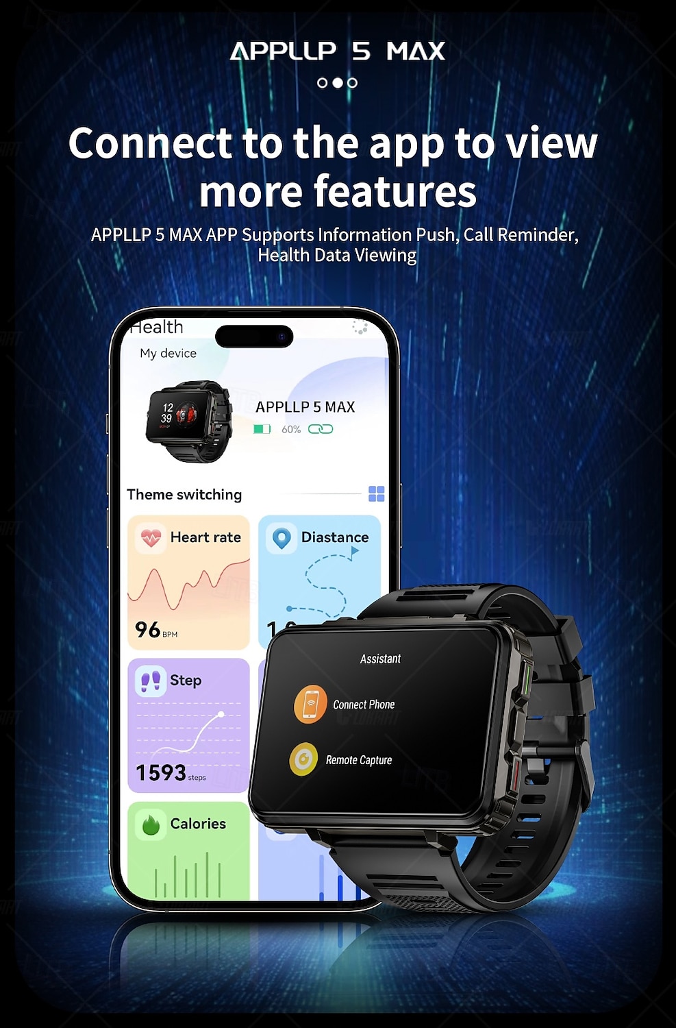 LOKMAT APPLLP 5 MAX Умные часы 2.4 дюймовый Смарт-часы-телефон 3G 4G Bluetooth Педометр Напоминание о звонке Датчик для отслеживания сна Совместим с Android iOS Женский Мужчины GPS 2025 - $231.99 –P15