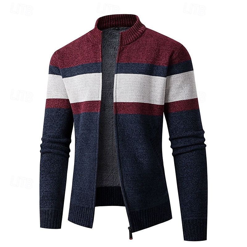 Herren Jacquard-Pullover Strickjacke Kurzer Pullover Strickpullover Gerippt Gehäkelt Stricken Standard Strick Jacquard Kariert / Gestreift / Chevron Stehkragen Modisch Klassisch Freizeitskleidung 2025 - $36.99 –P5
