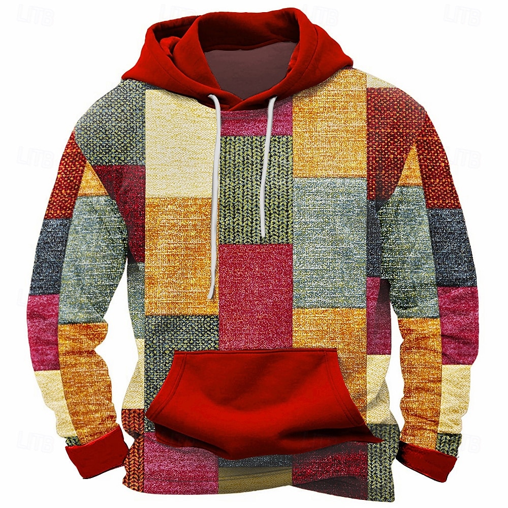 Homens Xadrez Moletons Moletom Casacos Moletom com capuz Gola Redonda Moda Impressão 3D Festa Feriado Streetwear Vermelho Azul Com Cordão Outono Inverno Designer de 2025 por $29.99 –P1