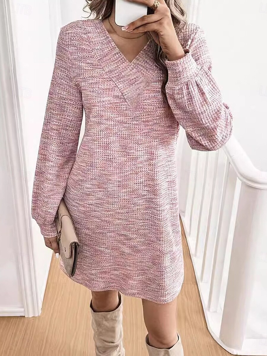 Robe casual Femme Mini robe avec manche Formel Soirée Elégant Grande occasion Col V manche longue Standard Violet Claire S M L XL 2XL de 2025 ? $25.99 –P3