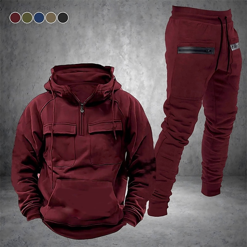Homens Moletom Suéter Quarter Zipper Hoodie Preto Vinho Azul Marinha Com Capuz Tecido Com Cordão 2 Peças Bolso frontal Desportos e Ar livre Diário Feriado Poliéster Roupa de rua Básico Casual Outono de 2025 por $54.99 –P2