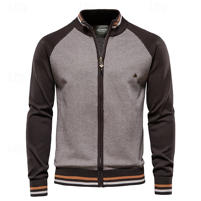 Herr Cardigan Tröja Kofta Ribbad Sticka Vanliga toppar Dragkedja Färgblock Kinakrage Stickat Neutral Utomhus Kläder Vår & Höst Svart Marinblå S M L 2025 - $41.99 –P3
