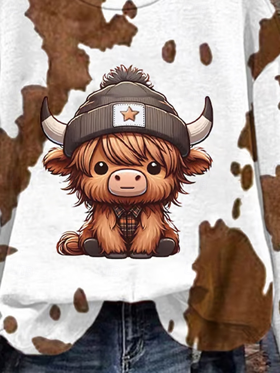 pullover da donna casual mucca strada abbigliamento quotidiano girocollo stampa manica lunga marrone autunno inverno del 2026 a $28.99 –P3