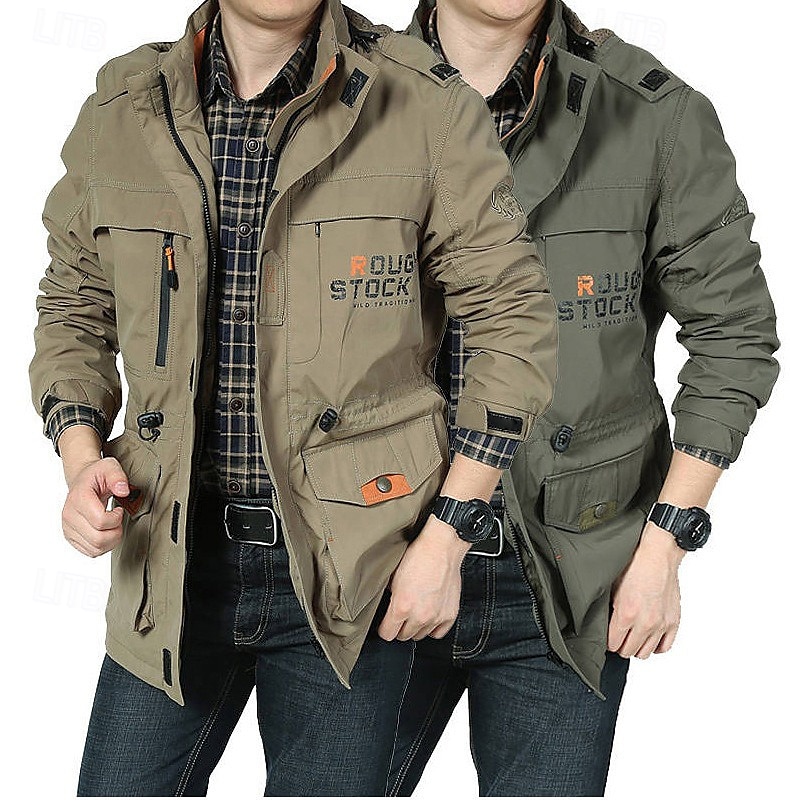 vanntett turjakke for menn militær taktisk jakke uformell lett hette cargo sportsfrakk vindjakke utendørs varm vindtett trenchcoat jakke topp camping jakt fiske army green 2025 - $51.99 –P1
