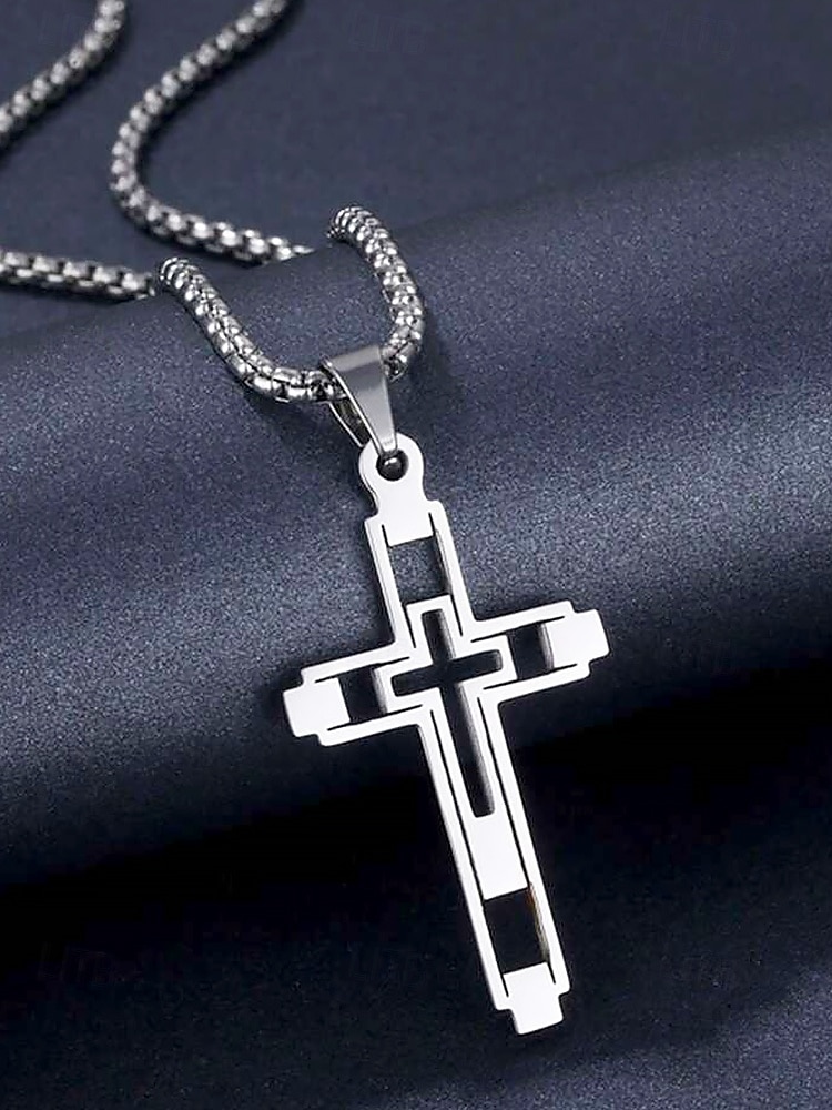 Men's Dual-Tone Stainless Steel Cross Pendant Necklace – Silver and Gold Finish, Modern Religious Jewelry 2025 - $9.99 –P5