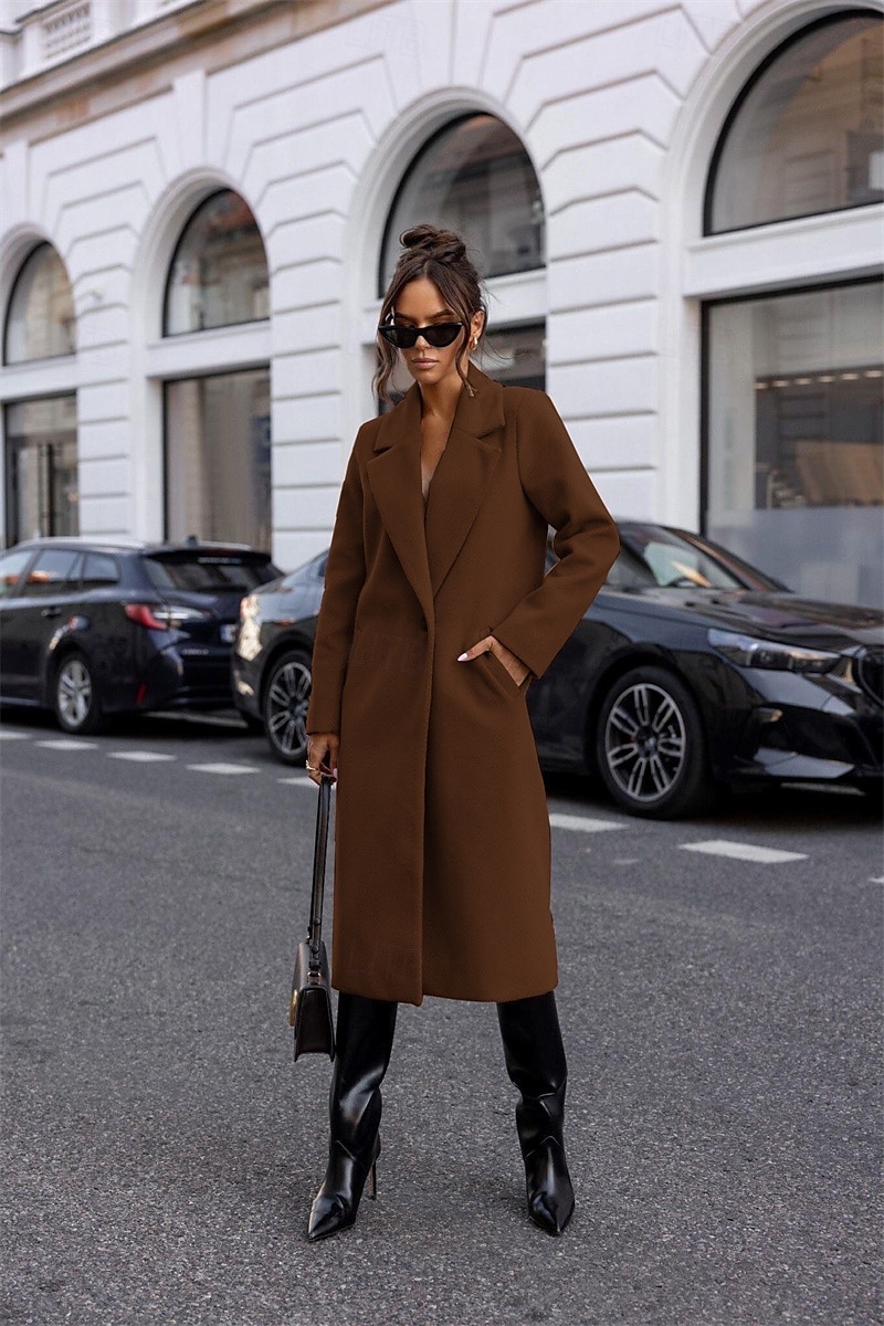 Mujer Abrigo Mantiene abrigado Cómodo Botones Bolsillo Elegante Color sólido Casual Diario Botonadura Simple Largo Diseño Ajuste regular Manga Larga Ropa de calle Negro Blanco Rojo Invierno 2025 - $50.99 –P6