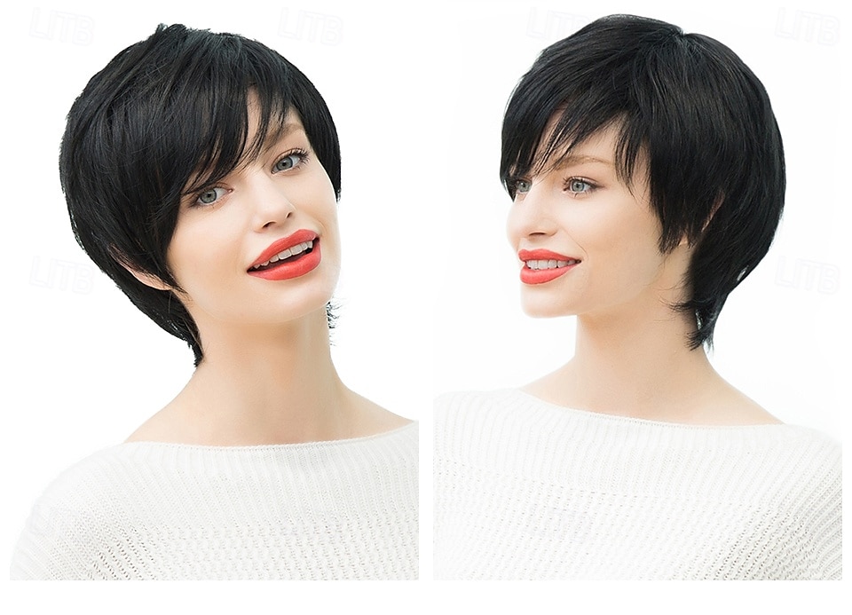 Menselijk haarmengsel Pruik Kort Recht Natuurlijk recht Bobkapsel Pixie-kapsel Zijdeel Gelaagd kapsel Zwart Cosplay Krultang en stijltang Natuurlijke haarlijn Zonder kap Birmees haar Dames Allemaal 2025 - $82.99 –P1