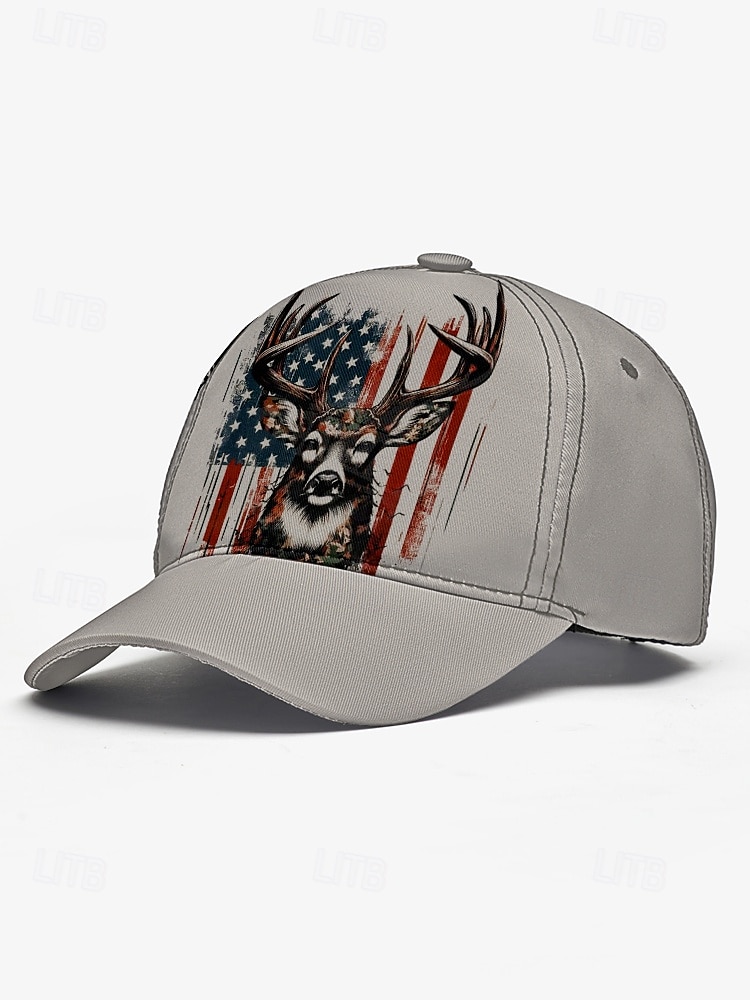 Men's Adjustable Baseball Cap with Patriotic Deer Print and American Flag Design - Outdoor Sports and Casual Wear Hat 2025 - $14.99 –P10