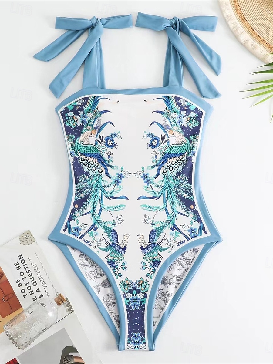 Dam Badkläder En bit Monokini Kjol Baddräkt Öppen rygg Magkontroll Hög midja Smal Semester Standkläder Blommig Halterneck Ärmlös Baddräkter 2025 - $52.99 –P8