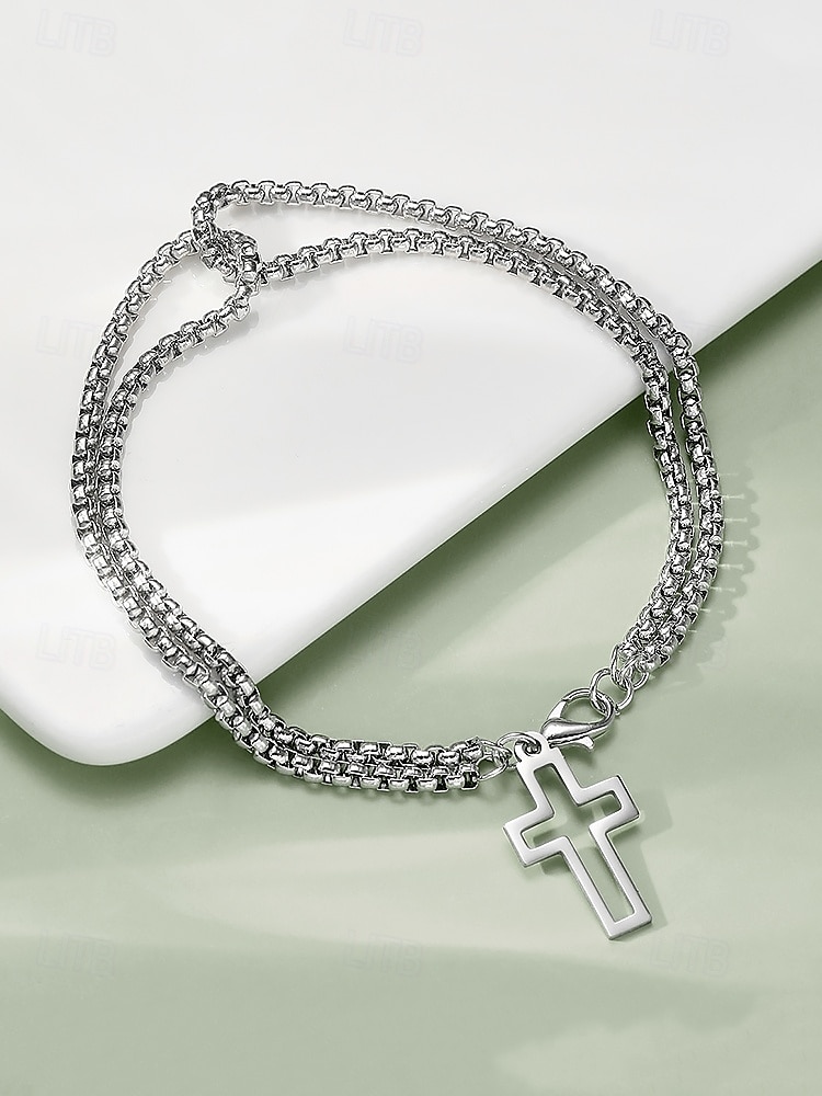 Herrenarmband mit Kreuzanhänger – doppellagiges Kettendesign für religiöse oder lässige Anlässe 2025 - $7.99 –P3