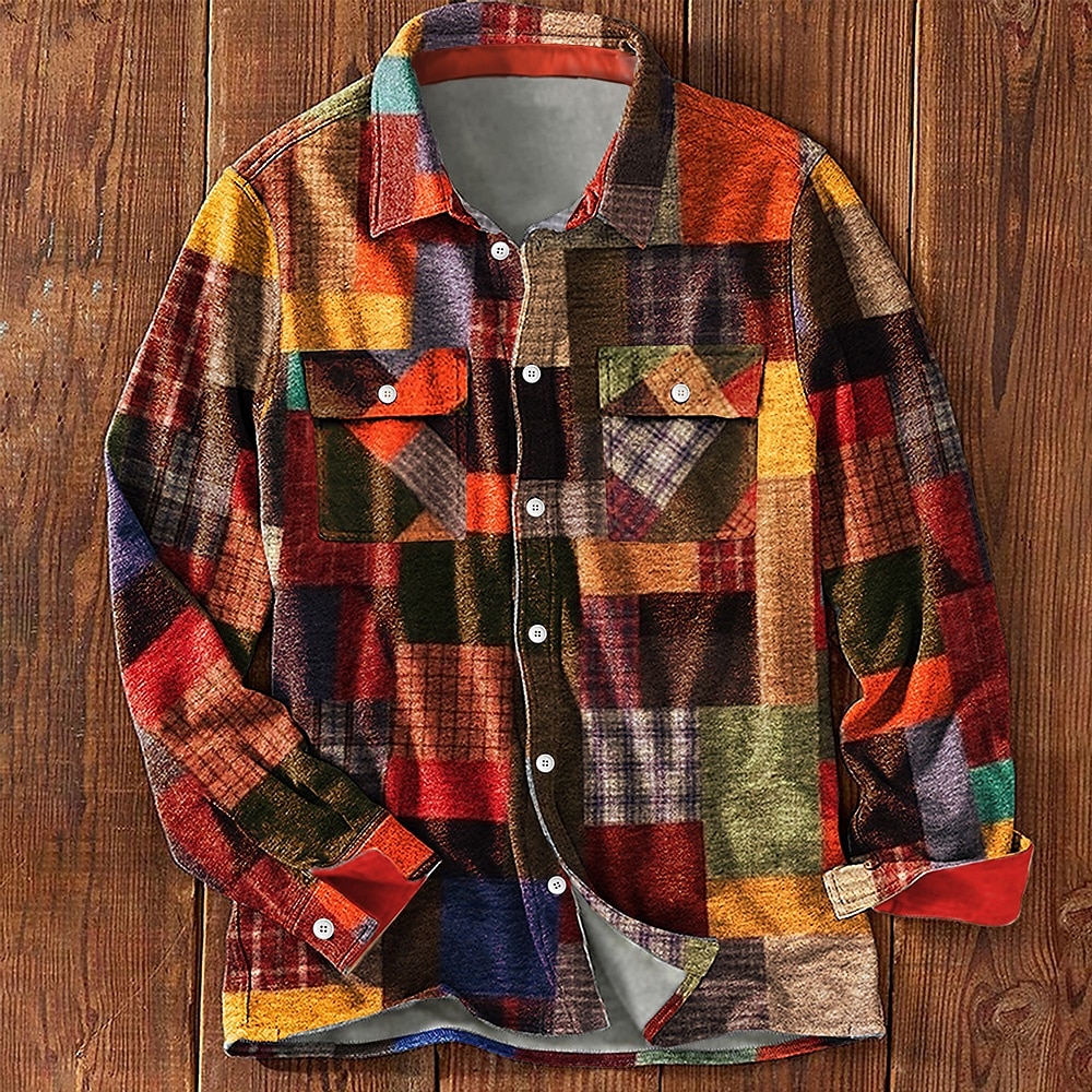 Férfi Kockás Ing Ingkabát Overshirt Hosszú ujj Alkalmi Előírásos Hétköznapi Ősz Tél Térfogatcsökkenés Zseb Fekete Sárga 2025 - $37.99 –P2
