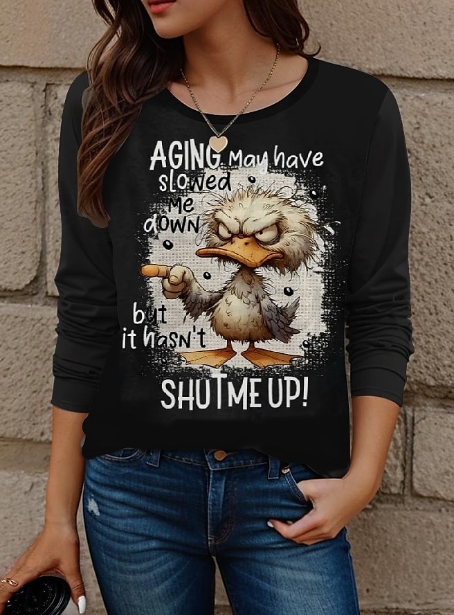 T-shirt tunique femme lettre mode décontractée manches longues col rond tops réguliers quotidienne imprimé noir blanc jaune printemps automne de 2025 ? $23.99 –P1
