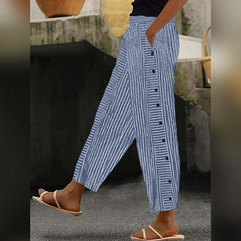 Dame Joggebukser kinesisk Mote Gatemote Full lengde Middels midje Stripe عادي Lomme Elastisk midje comfy Myk Bekvem Mikroelastisk utendørs Gate Rishvit Vin Kongeblå Vår & Vinter Normal 2025 - $24.99 –P2