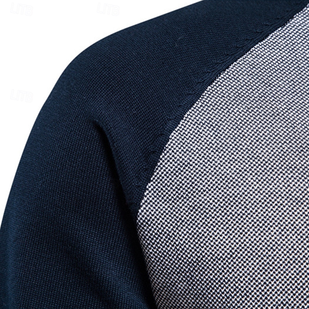 Herr Cardigan Tröja Kofta Ribbad Sticka Vanliga toppar Dragkedja Färgblock Kinakrage Stickat Neutral Utomhus Kläder Vår & Höst Svart Marinblå S M L 2025 - $41.99 –P6