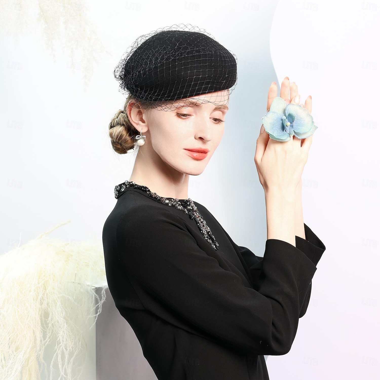 czapki 100% wełniany beret kapelusz melonik / kapelusz typu cloche wesele przyjęcie herbaciane eleganckie wesele z czystym kolorem tiulu nakrycie głowy 2025 - $35.99 –P10