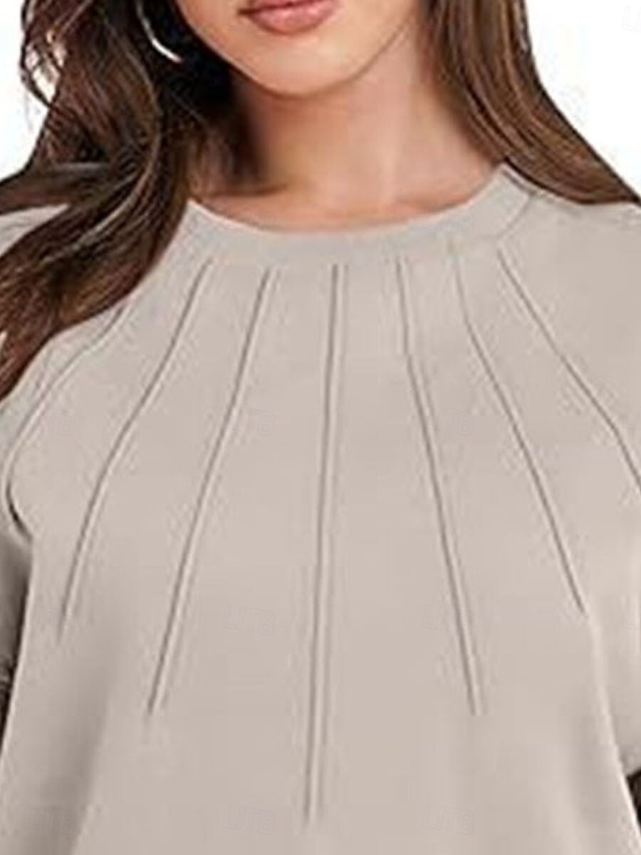 Women's Sweatshirts Plain Casual Long Sleeve Crew Neck Regular Tops Street Dailywear Khaki Fall Winter 2025 - $19.99 –P3