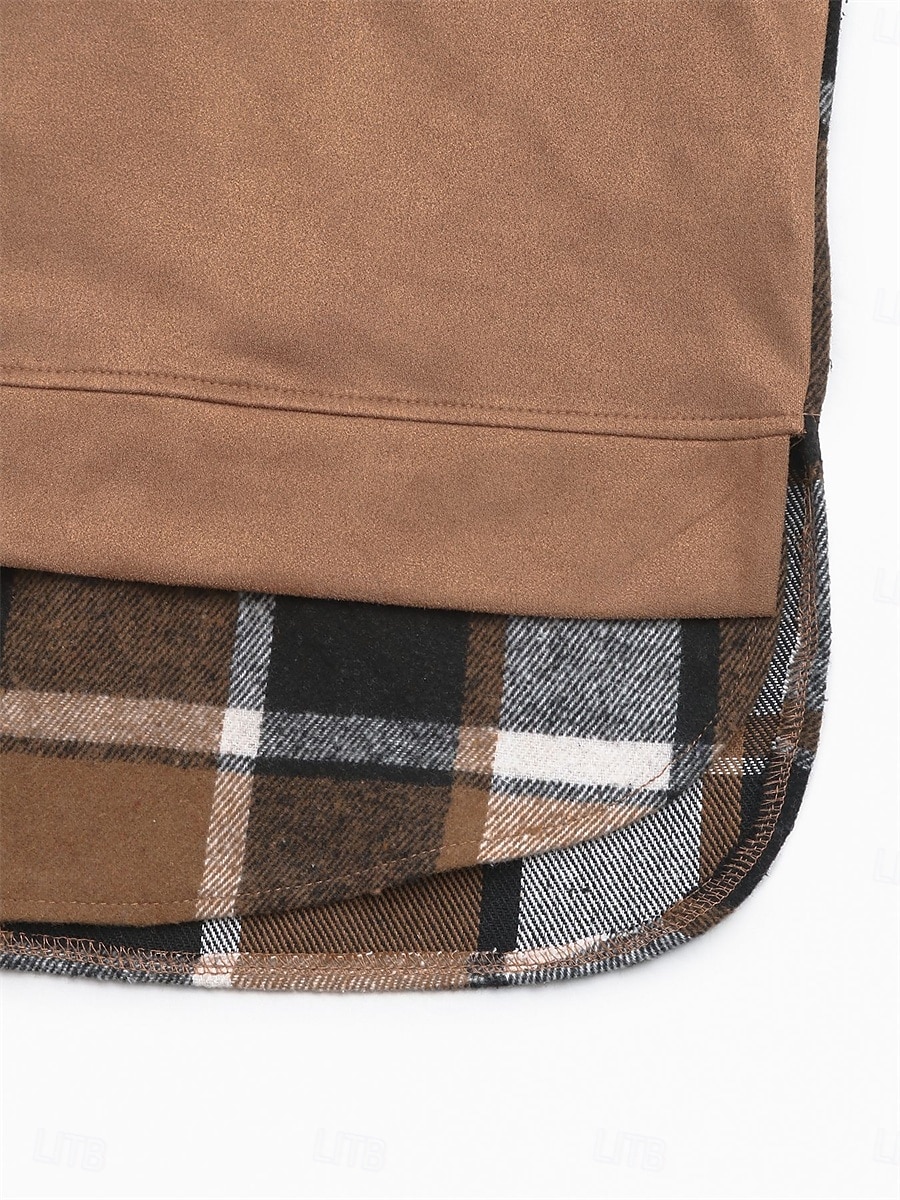 moletom feminino com capuz casual xadrez rua diário moletom com capuz patchwork estampa manga comprida marrom outono inverno de 2025 por $49.99 –P7